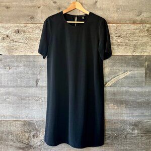 Eileen Fisher Short Sleeve Shift Dress S Black Minimalist Office Capsule Classic